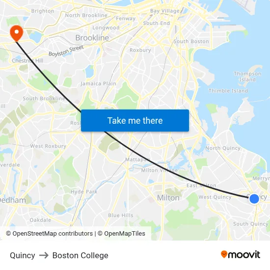 Quincy to Boston College map