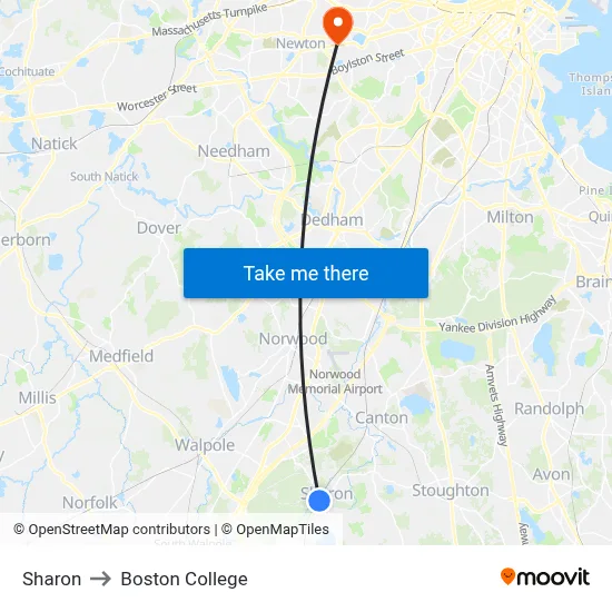Sharon to Boston College map