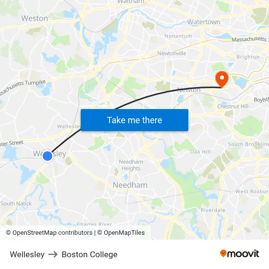 Wellesley to Boston College map