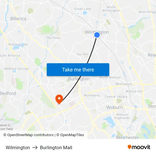 Wilmington to Burlington Mall map
