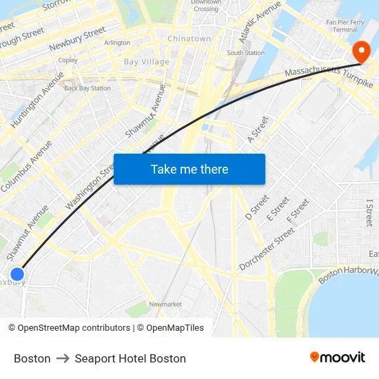 Boston to Seaport Hotel Boston map