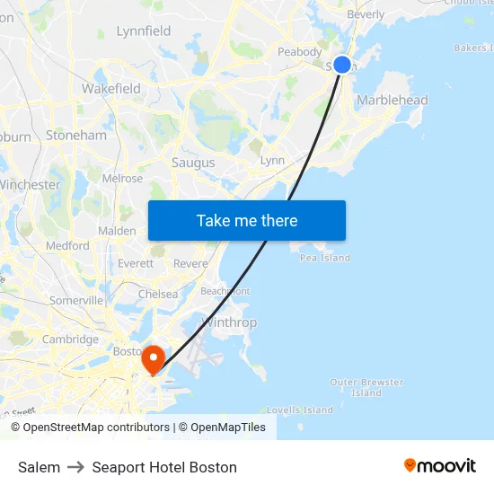 Salem to Seaport Hotel Boston map