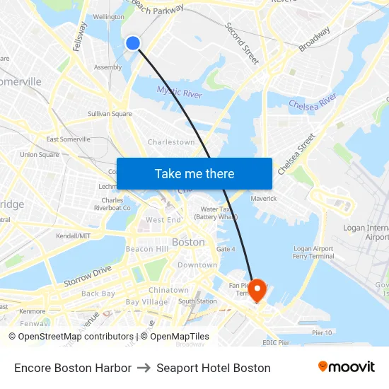 Encore Boston Harbor to Seaport Hotel Boston map