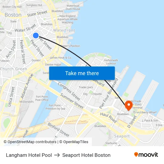 Langham Hotel Pool to Seaport Hotel Boston map