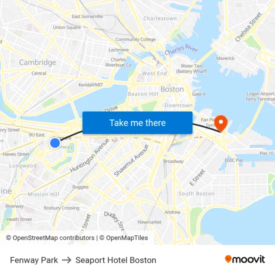 Fenway Park to Seaport Hotel Boston map