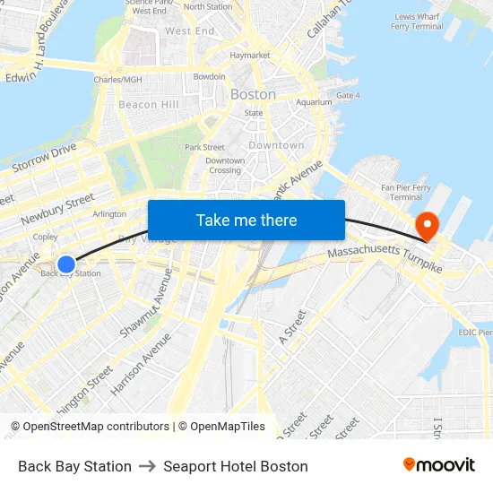 Back Bay Station to Seaport Hotel Boston map