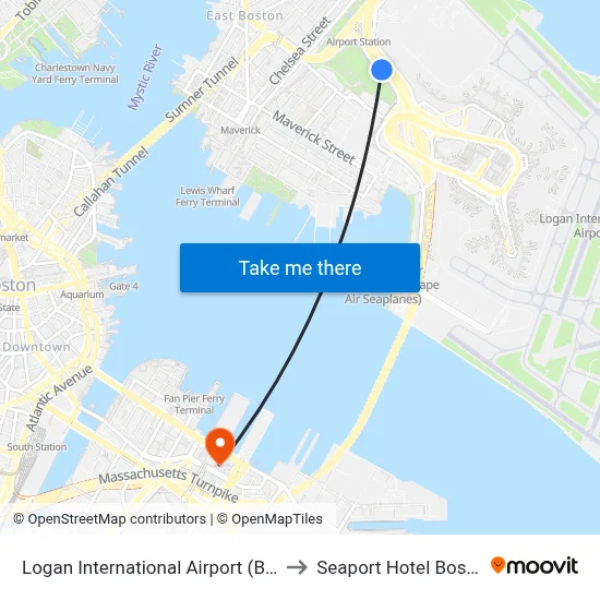 Logan International Airport (BOS) to Seaport Hotel Boston map