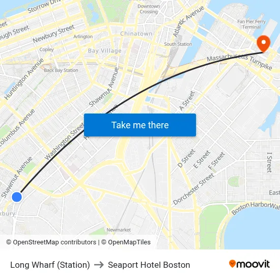 Long Wharf (Station) to Seaport Hotel Boston map