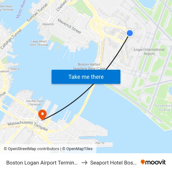 Boston Logan Airport Terminal C to Seaport Hotel Boston map