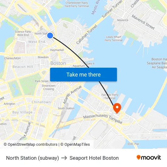 North Station (subway) to Seaport Hotel Boston map
