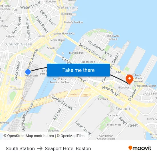 South Station to Seaport Hotel Boston map