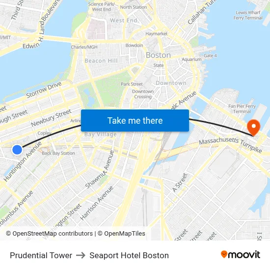 Prudential Tower to Seaport Hotel Boston map