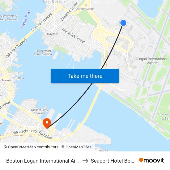 Boston Logan International Airport to Seaport Hotel Boston map