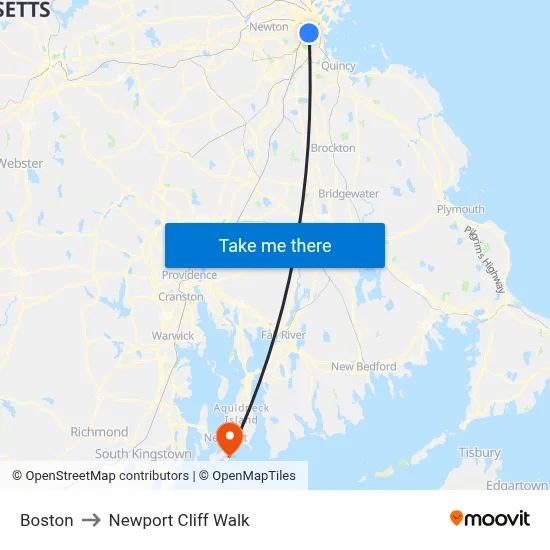 Boston to Newport Cliff Walk map