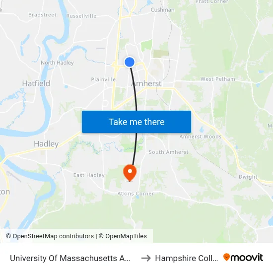 University Of Massachusetts Amherst to Hampshire College map