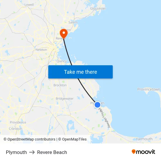 Plymouth to Revere Beach map