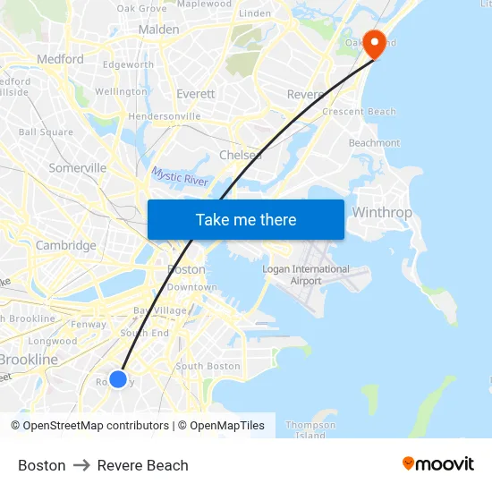 Boston to Revere Beach map
