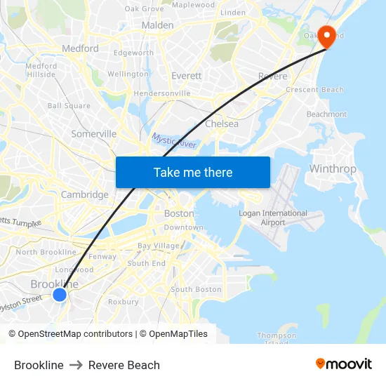 Brookline to Revere Beach map