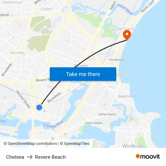 Chelsea to Revere Beach map