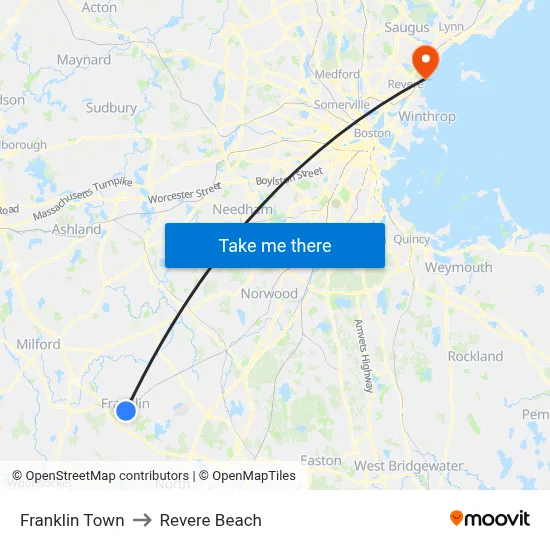 Franklin Town to Revere Beach map