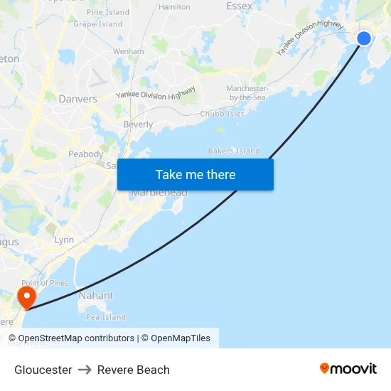 Gloucester to Revere Beach map
