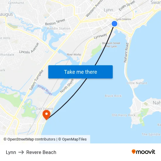 Lynn to Revere Beach map