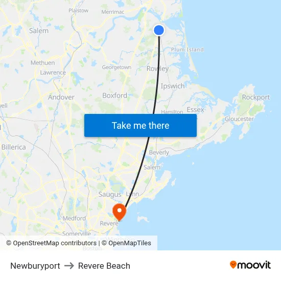 Newburyport to Revere Beach map