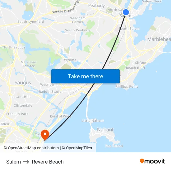 Salem to Revere Beach map