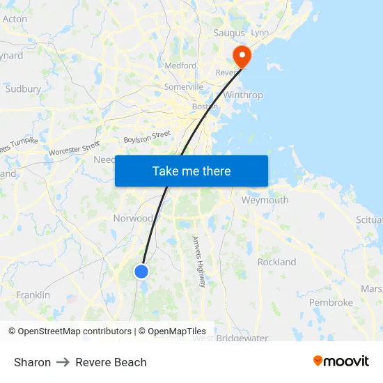 Sharon to Revere Beach map
