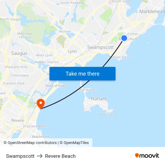 Swampscott to Revere Beach map