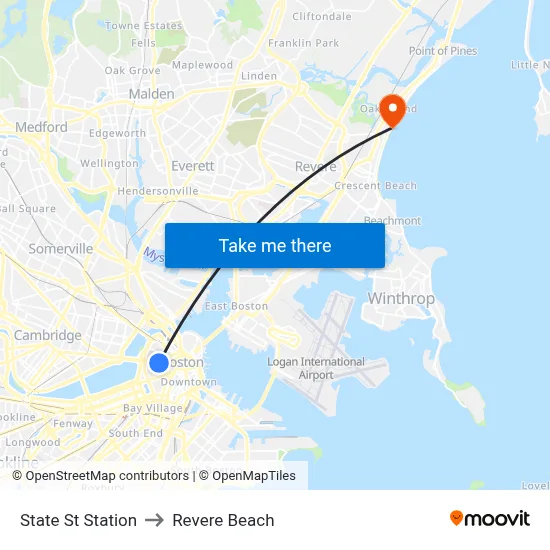 State St Station to Revere Beach map