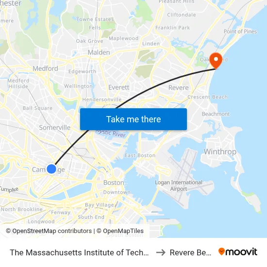 The Massachusetts Institute of Technology to Revere Beach map