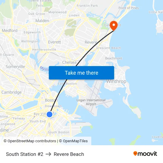South Station #2 to Revere Beach map
