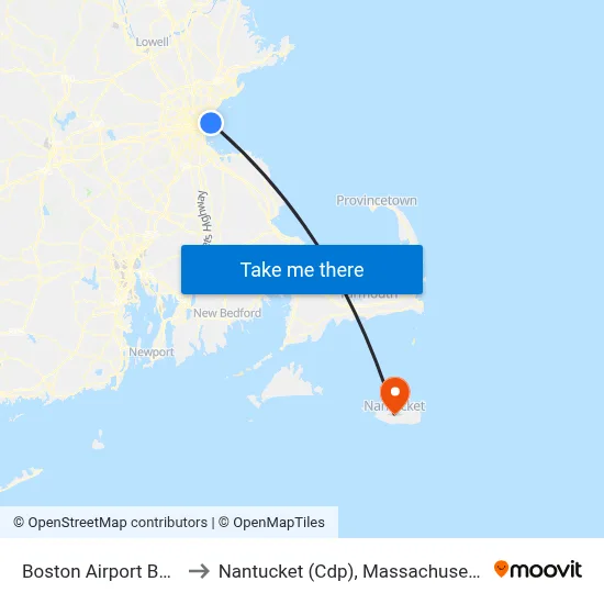 Boston Airport BOS to Nantucket (Cdp), Massachusetts map