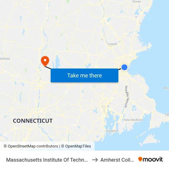 Massachusetts Institute Of Technology to Amherst College map