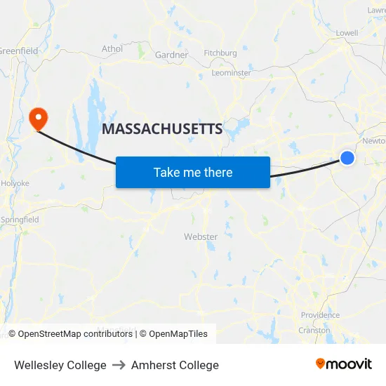 Wellesley College to Amherst College map