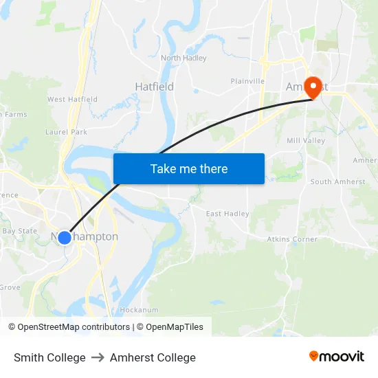 Smith College to Amherst College map