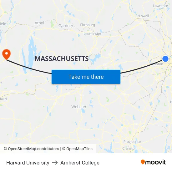 Harvard University to Amherst College map