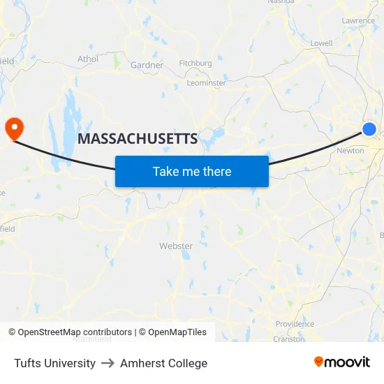 Tufts University, 40 Talbot Ave to Amherst College map