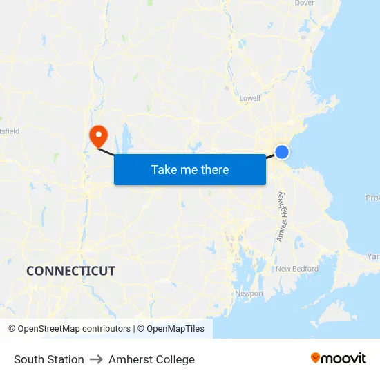 South Station to Amherst College map