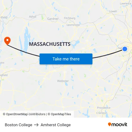 Boston College to Amherst College map