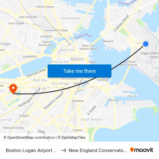Boston Logan Airport Terminal C to New England Conservatory Of Music map