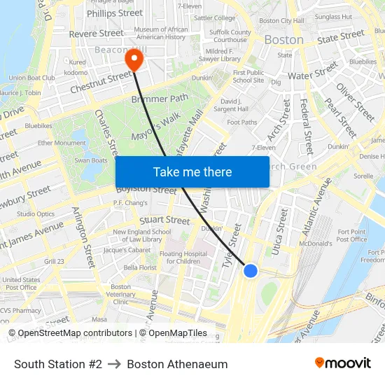 South Station #2 to Boston Athenaeum map