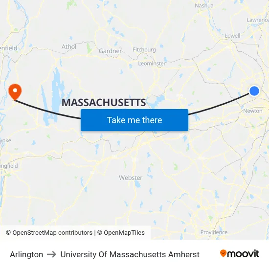 Arlington to University Of Massachusetts Amherst map
