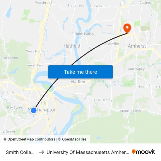 Smith College to University Of Massachusetts Amherst map