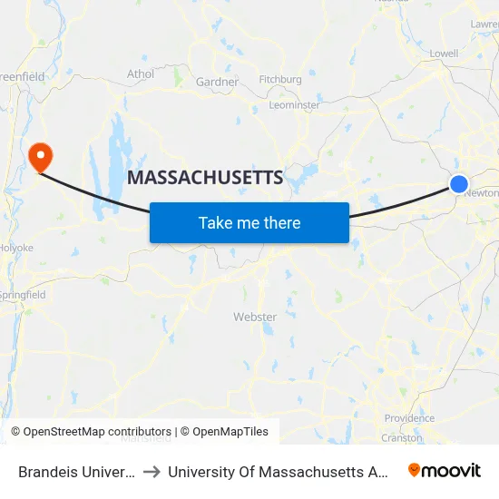 Brandeis University to University Of Massachusetts Amherst map