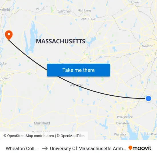 Wheaton College to University Of Massachusetts Amherst map