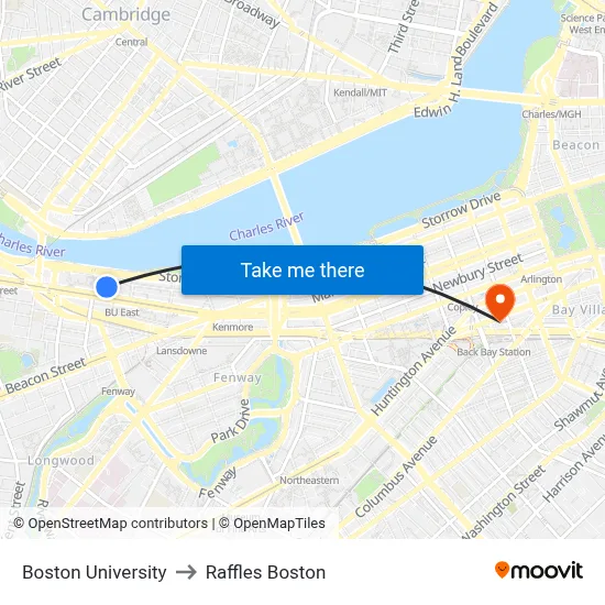 Boston University to Raffles Boston map