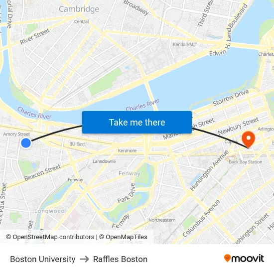 Boston University to Raffles Boston map