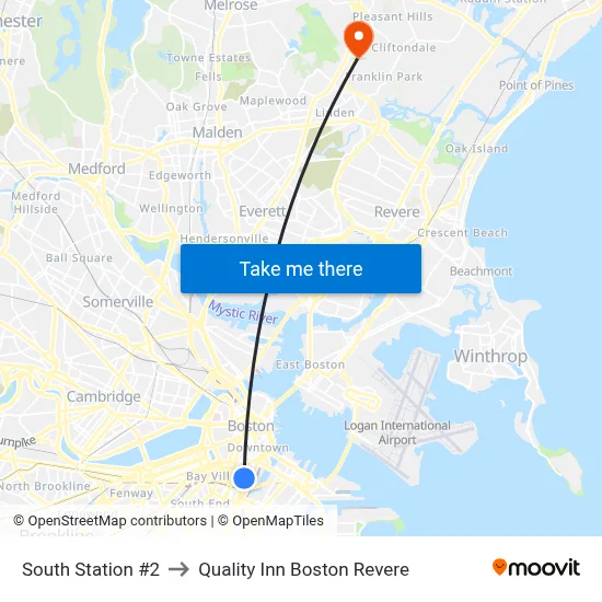 South Station #2 to Quality Inn Boston Revere map